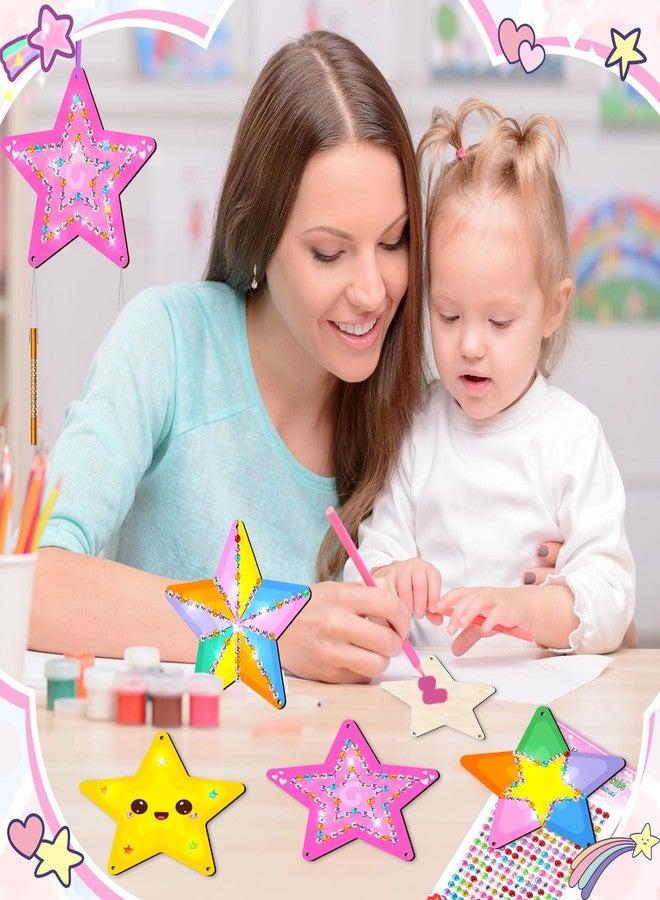 TREACLUB 12 Pack Star Wind Chime Kits for Kids, Make Your Own Star Wind Chime Wooden Craft for Girls Boys DIY Coloring Wood Art and Craft for Birthday Gift Party Decoration - Image 3